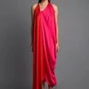 Pink And Red Asymmetric Draped Dress 1 Pink And Red Asymmetric Draped Dress -Ethereal Styles aair119pnkrd1