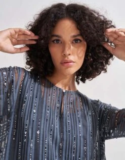 Grey Abbie Stripe Panelled Tunic Dress -Ethereal Styles abbiegrey4