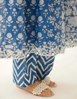 Blue Hand Block Printed Kurta Dress Set With A V Neck 14 Blue Hand Block Printed Kurta Dress Set With A V Neck -Ethereal Styles adt066