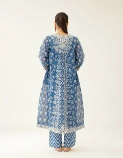 Blue Hand Block Printed Kurta Dress Set With A V Neck 15 Blue Hand Block Printed Kurta Dress Set With A V Neck -Ethereal Styles adt06b