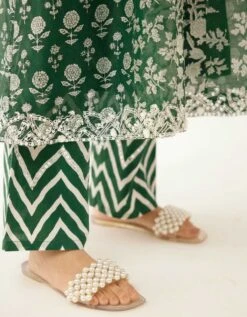 Green Hand Block Printed Kurta Dress Set With A V Neck 14 Green Hand Block Printed Kurta Dress Set With A V Neck -Ethereal Styles adt06b6