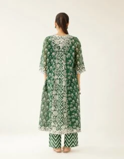 Green Hand Block Printed Kurta Dress Set With A V Neck 15 Green Hand Block Printed Kurta Dress Set With A V Neck -Ethereal Styles adt06bb