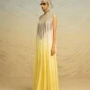 Grey And Yellow Collared And Gathered Chiffon Maxi Dress -Ethereal Styles akaw22ldr141