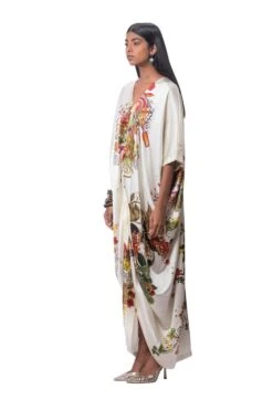Printed Satin Gathered Kaftaan Dress -Ethereal Styles akok1283