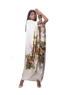 Printed Satin Gathered Kaftaan Dress -Ethereal Styles akok1284