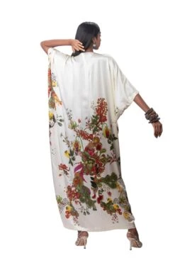 Printed Satin Gathered Kaftaan Dress -Ethereal Styles akok128b