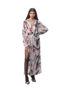 Chiffon Long Dress With Ruffle Detail -Ethereal Styles akok1473