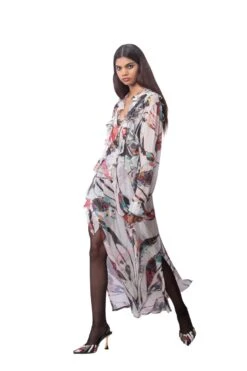 Chiffon Long Dress With Ruffle Detail -Ethereal Styles akok1474