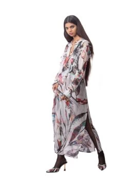 Chiffon Long Dress With Ruffle Detail -Ethereal Styles akok1475