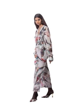 Chiffon Long Dress With Ruffle Detail -Ethereal Styles akok1476