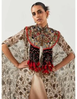 Printed Chiffon Cape With A Shaded Dress Set -Ethereal Styles akpogd1127bom30373