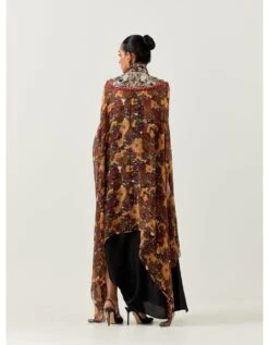 Printed Black Chiffon Cape With A Dress Set -Ethereal Styles akpogd1129bom3037b