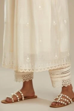 Cotton Chanderi Kurta Dress Set With Front Gathers And All-Over Tonal Thread Embroidery Highlighted With Sequins And Beads -Ethereal Styles am066