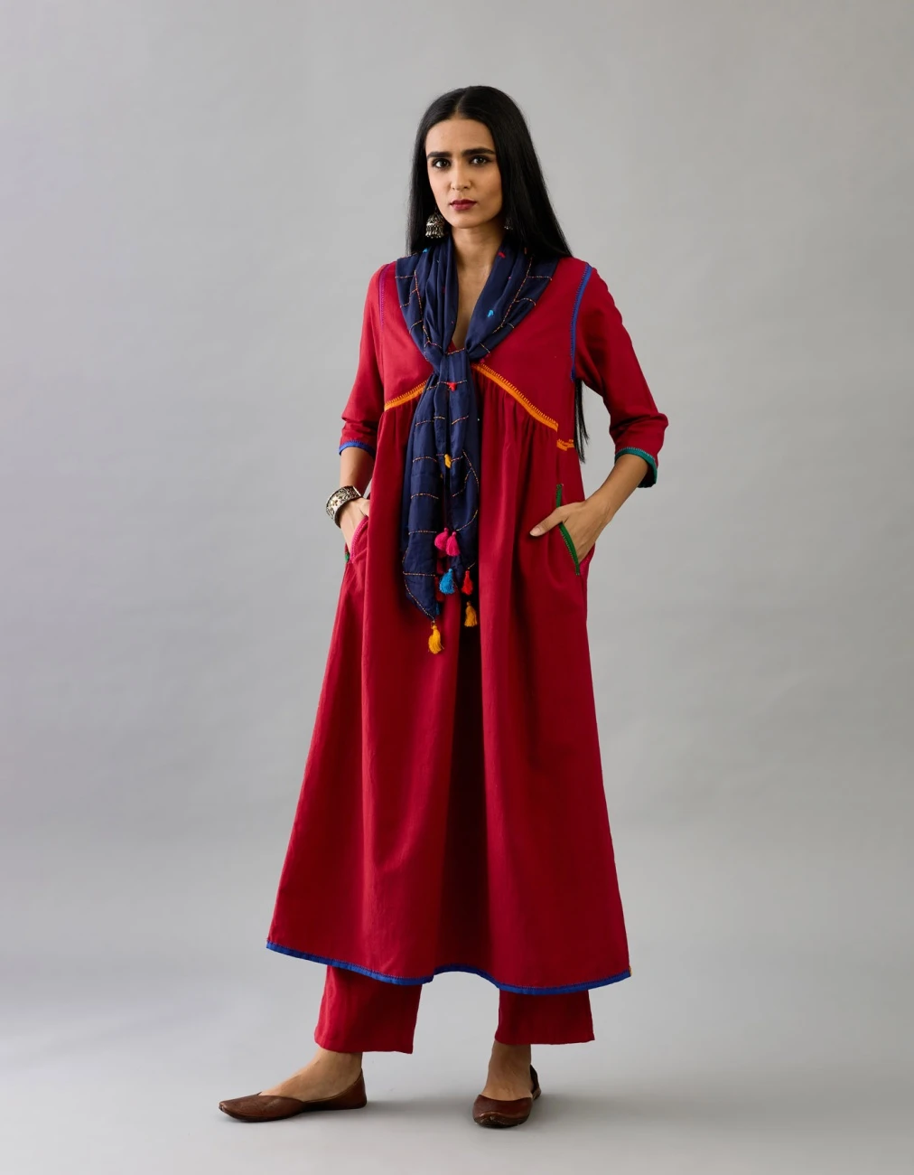 Red Handloom Cotton Kurta Set Dress 3 Red Handloom Cotton Kurta Set Dress