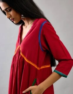 Red Handloom Cotton Kurta Set Dress 12 Red Handloom Cotton Kurta Set Dress -Ethereal Styles ap05a4