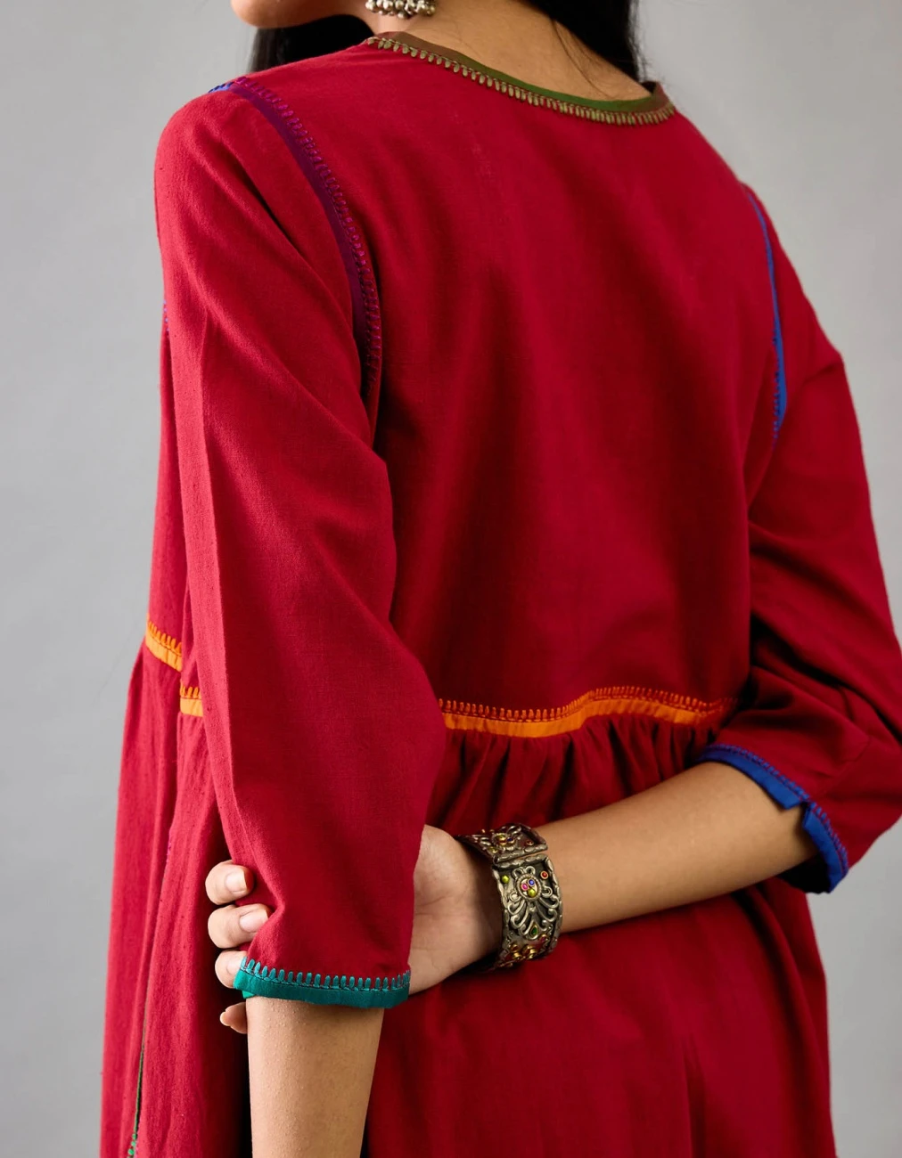 Red Handloom Cotton Kurta Set Dress 8 Red Handloom Cotton Kurta Set Dress - Image 6