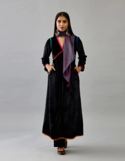 Black Silk Velvet Kurta Dress Set