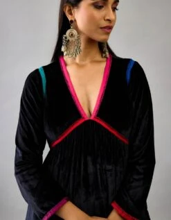 Black Silk Velvet Kurta Dress Set -Ethereal Styles ap085 1
