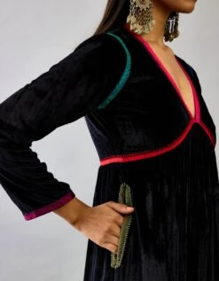 Black Silk Velvet Kurta Dress Set -Ethereal Styles ap086