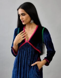 Blue Silk Velvet Kurta Dress Set -Ethereal Styles ap08a6