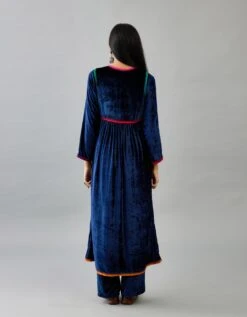 Blue Silk Velvet Kurta Dress Set -Ethereal Styles ap08ab
