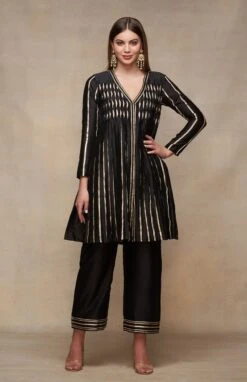 Gota Pleating Black Open Gota Kurta Dress -Ethereal Styles asgulabood1gpblack3
