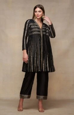 Gota Pleating Black Open Gota Kurta Dress -Ethereal Styles asgulabood1gpblack4