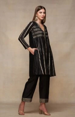 Gota Pleating Black Open Gota Kurta Dress -Ethereal Styles asgulabood1gpblack5