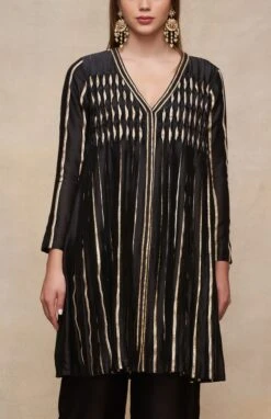 Gota Pleating Black Open Gota Kurta Dress -Ethereal Styles asgulabood1gpblack6