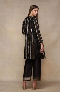 Gota Pleating Black Open Gota Kurta Dress -Ethereal Styles asgulabood1gpblack7