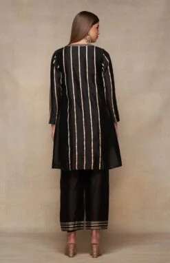 Gota Pleating Black Open Gota Kurta Dress -Ethereal Styles asgulabood1gpblackb