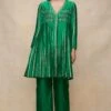Gota Pleating Green Open Gota Kurta Dress 1 Gota Pleating Green Open Gota Kurta Dress -Ethereal Styles asgulabood1gpgreen1