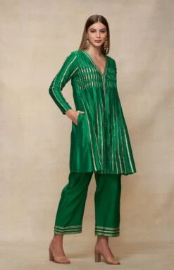 Gota Pleating Green Open Gota Kurta Dress -Ethereal Styles asgulabood1gpgreen5