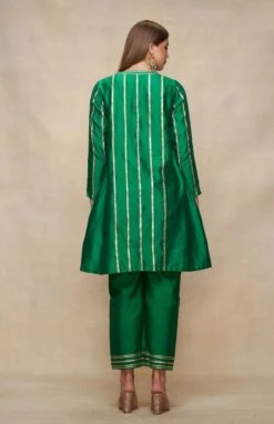 Gota Pleating Green Open Gota Kurta Dress -Ethereal Styles asgulabood1gpgreenb