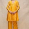 Gota Pleating Mustard Open Gota Kurta Dress 1 Gota Pleating Mustard Open Gota Kurta Dress -Ethereal Styles asgulabood1gpmustard1
