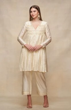Gota Pleating Offwhite Open Gota Kurta Dress