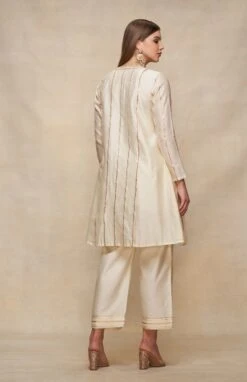 Gota Pleating Offwhite Open Gota Kurta Dress -Ethereal Styles asgulabood1gpoffwhiteb