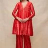 Gota Pleating Red Open Gota Kurta Dress 1 Gota Pleating Red Open Gota Kurta Dress -Ethereal Styles asgulabood1gpred1