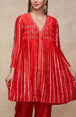 Gota Pleating Red Open Gota Kurta Dress -Ethereal Styles asgulabood1gpredb