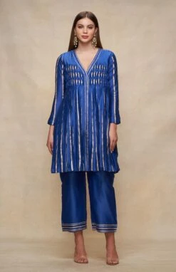 Gota Pleating Royal Blue Open Gota Kurta Dress
