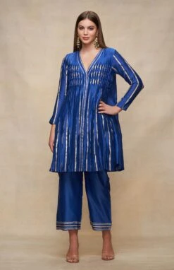 Gota Pleating Royal Blue Open Gota Kurta Dress -Ethereal Styles asgulabood1gproyalblue4