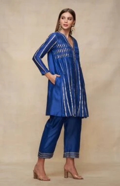 Gota Pleating Royal Blue Open Gota Kurta Dress -Ethereal Styles asgulabood1gproyalblue5