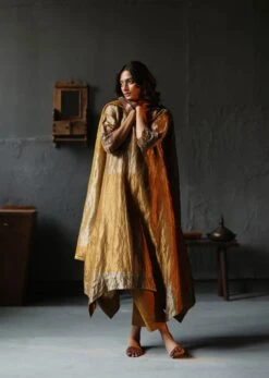Gold Dress Handloom Tissue Kurta Set