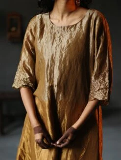 Gold Dress Handloom Tissue Kurta Set 12 Gold Dress Handloom Tissue Kurta Set -Ethereal Styles asymgldtsunvrtnset4