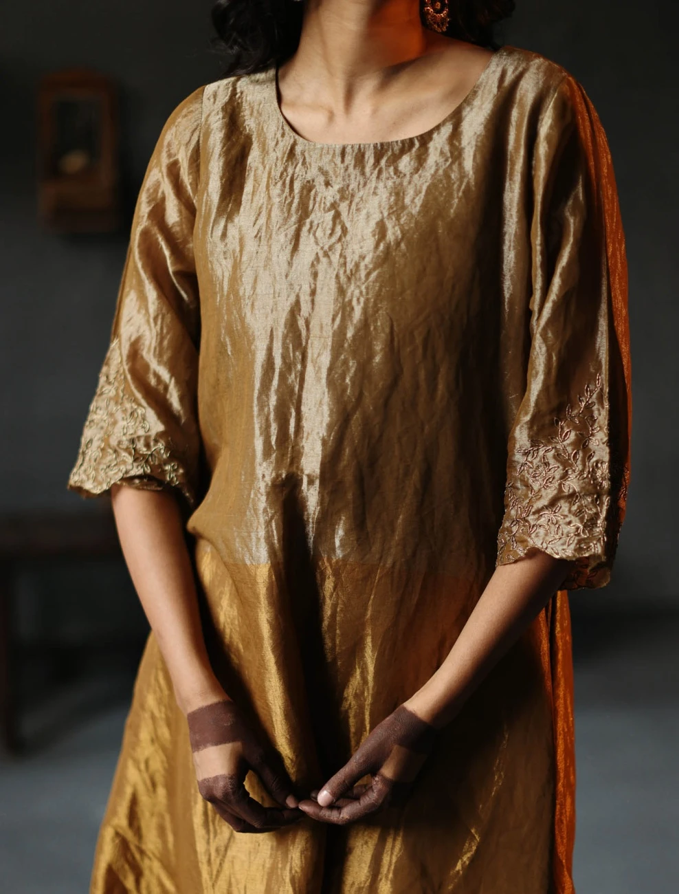 Gold Dress Handloom Tissue Kurta Set 6 Gold Dress Handloom Tissue Kurta Set - Image 4