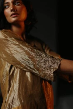 Gold Dress Handloom Tissue Kurta Set 13 Gold Dress Handloom Tissue Kurta Set -Ethereal Styles asymgldtsunvrtnset5