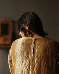 Gold Dress Handloom Tissue Kurta Set 14 Gold Dress Handloom Tissue Kurta Set -Ethereal Styles asymgldtsunvrtnset6