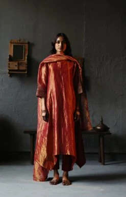 Red Dress Handloom Tissue Kurta Set