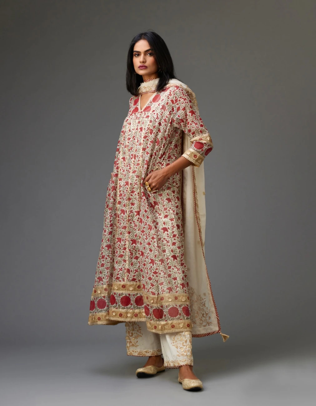 Red And Off White Hand Block Printed Kurta Dress Set 3 Red And Off White Hand Block Printed Kurta Dress Set