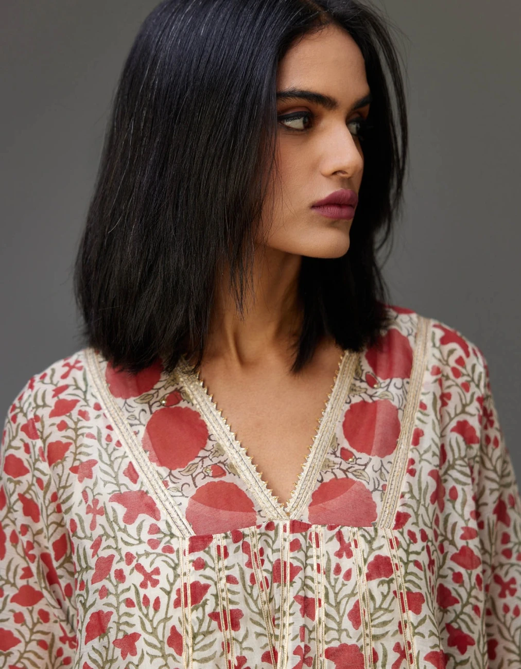 Red And Off White Hand Block Printed Kurta Dress Set 6 Red And Off White Hand Block Printed Kurta Dress Set - Image 4